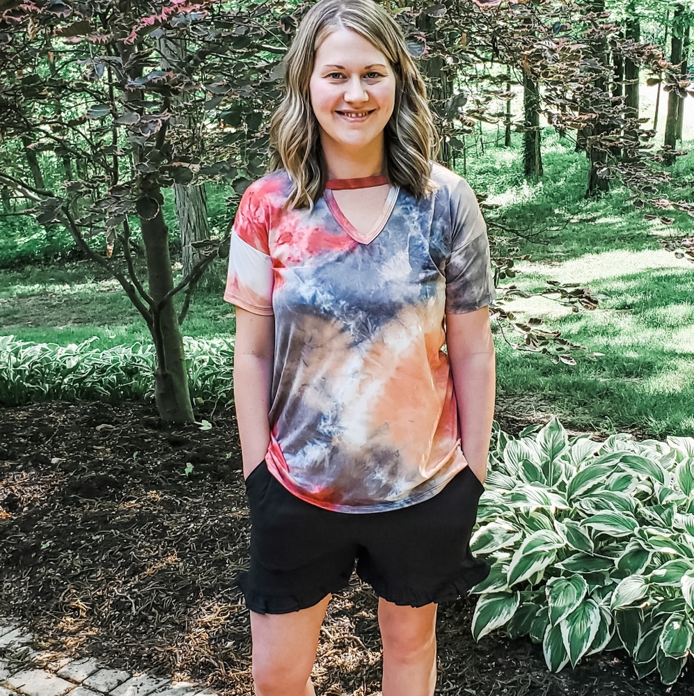 Red/Black Tie Dye Top